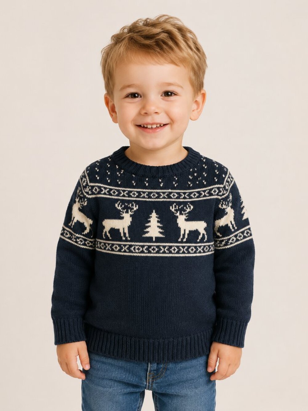 Old Navy Toddler Boys 3T Navy Reindeer Fair Isle Holiday Sweater